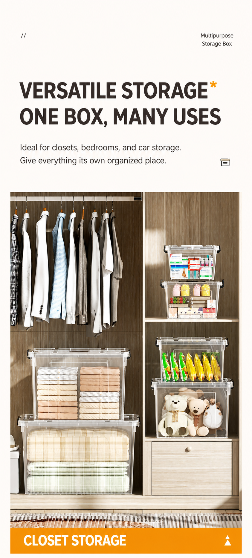Clear Large storage organizer box Plastic storage organizer box Large detail