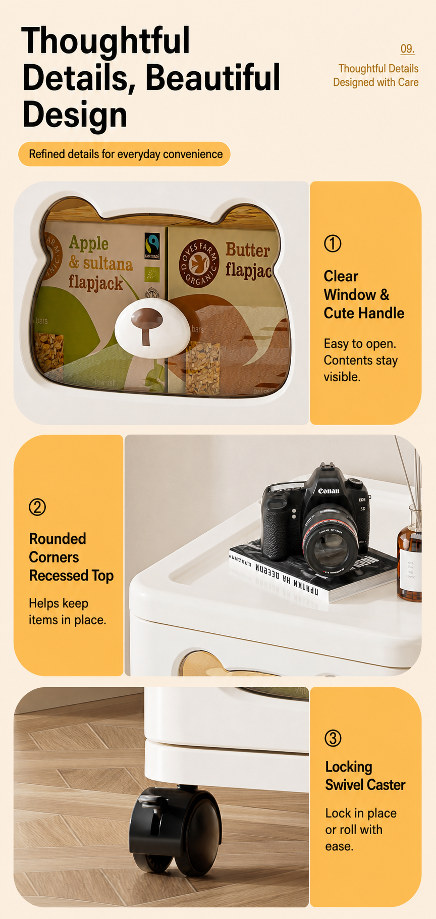 Rolling Storage Cart and Cabinet detail