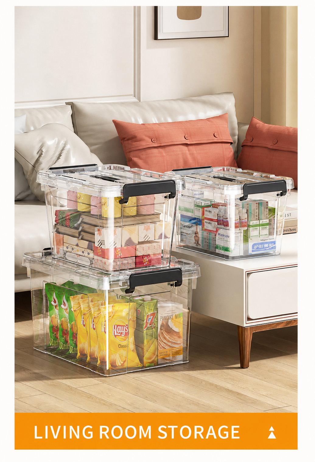 Clear Large storage organizer box Plastic storage organizer box Large detail