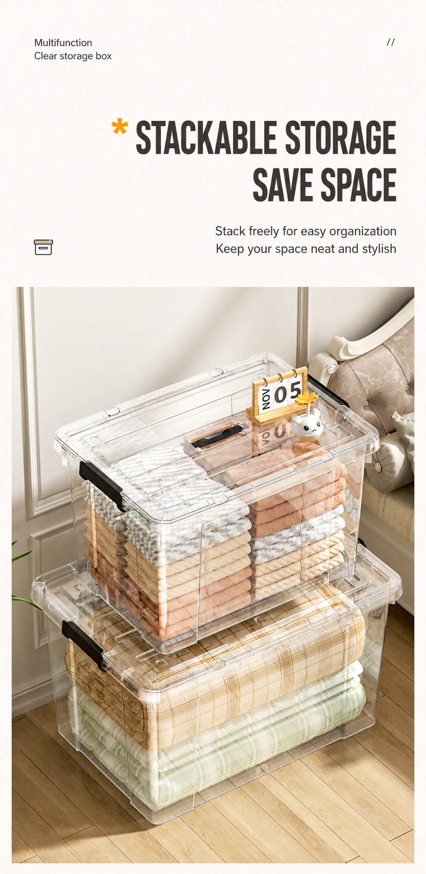 Clear Large storage organizer box Plastic storage organizer box Large detail