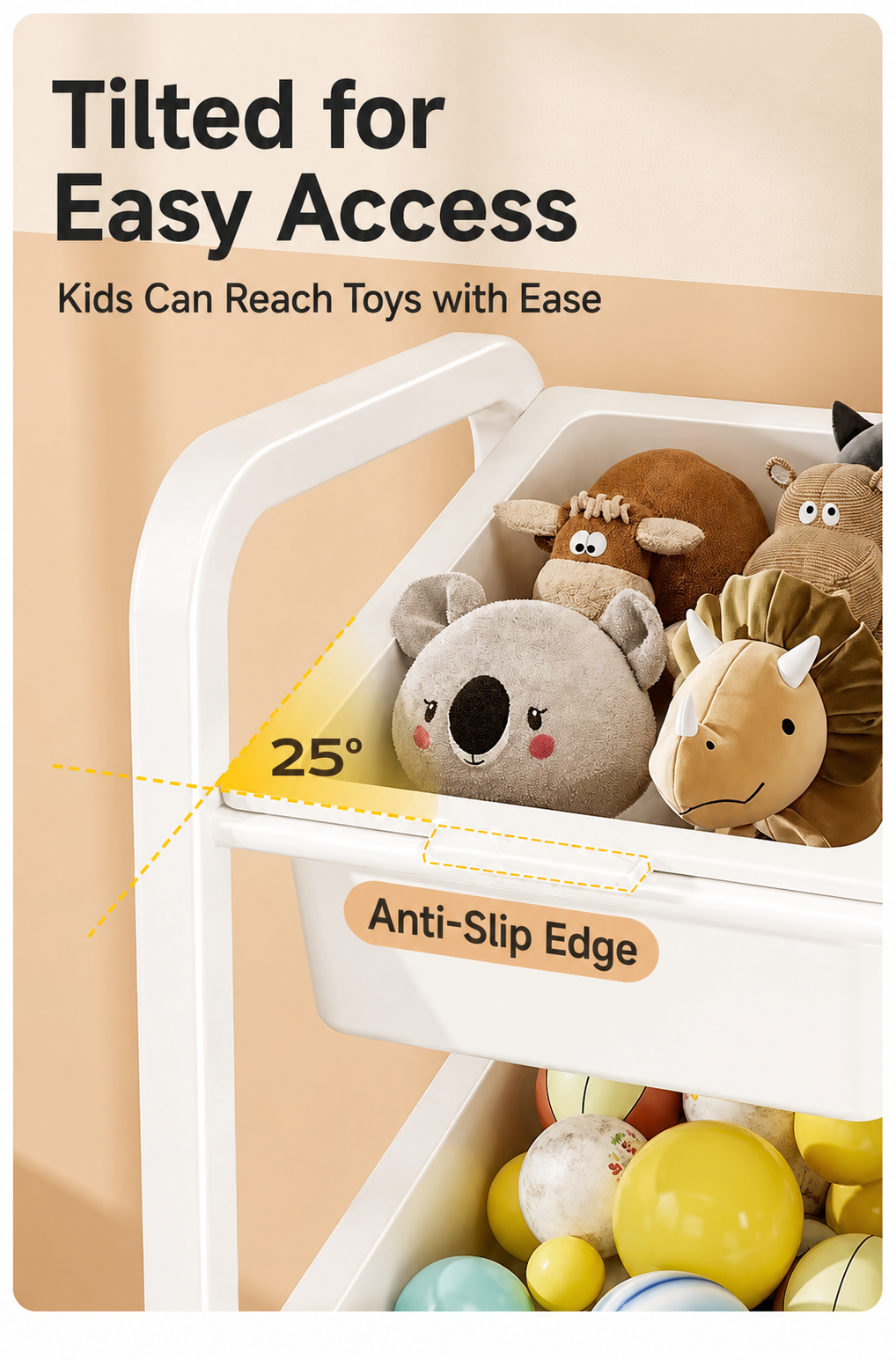 Freestanding Multi-Tier Mobile Toy Storage Rack with Bookshelf detail
