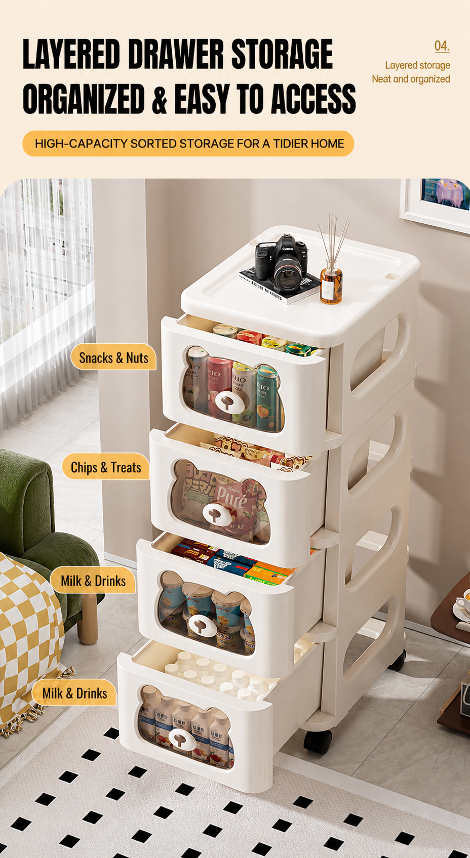 Rolling Storage Cart and Cabinet detail