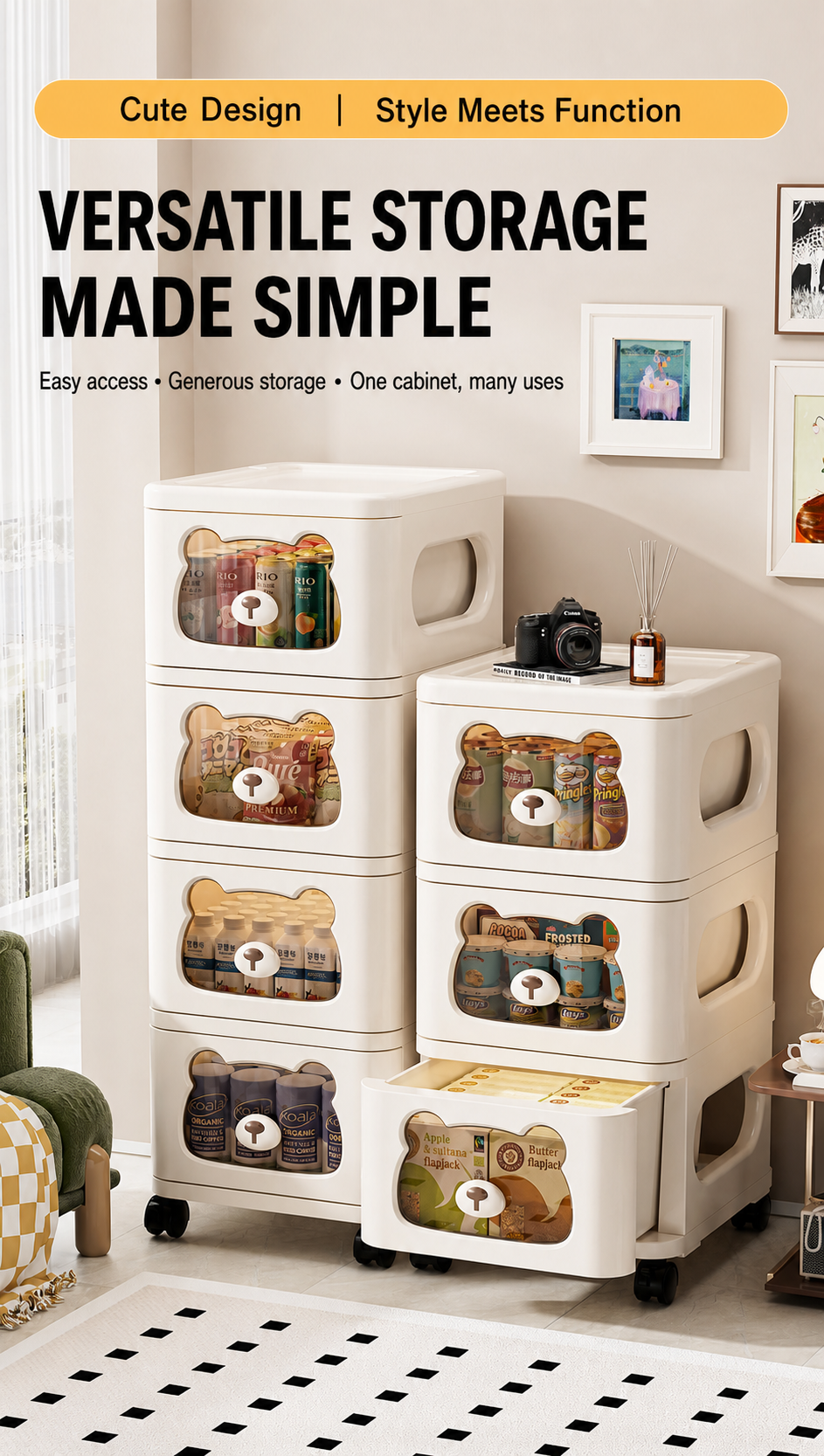 Rolling Storage Cart and Cabinet detail